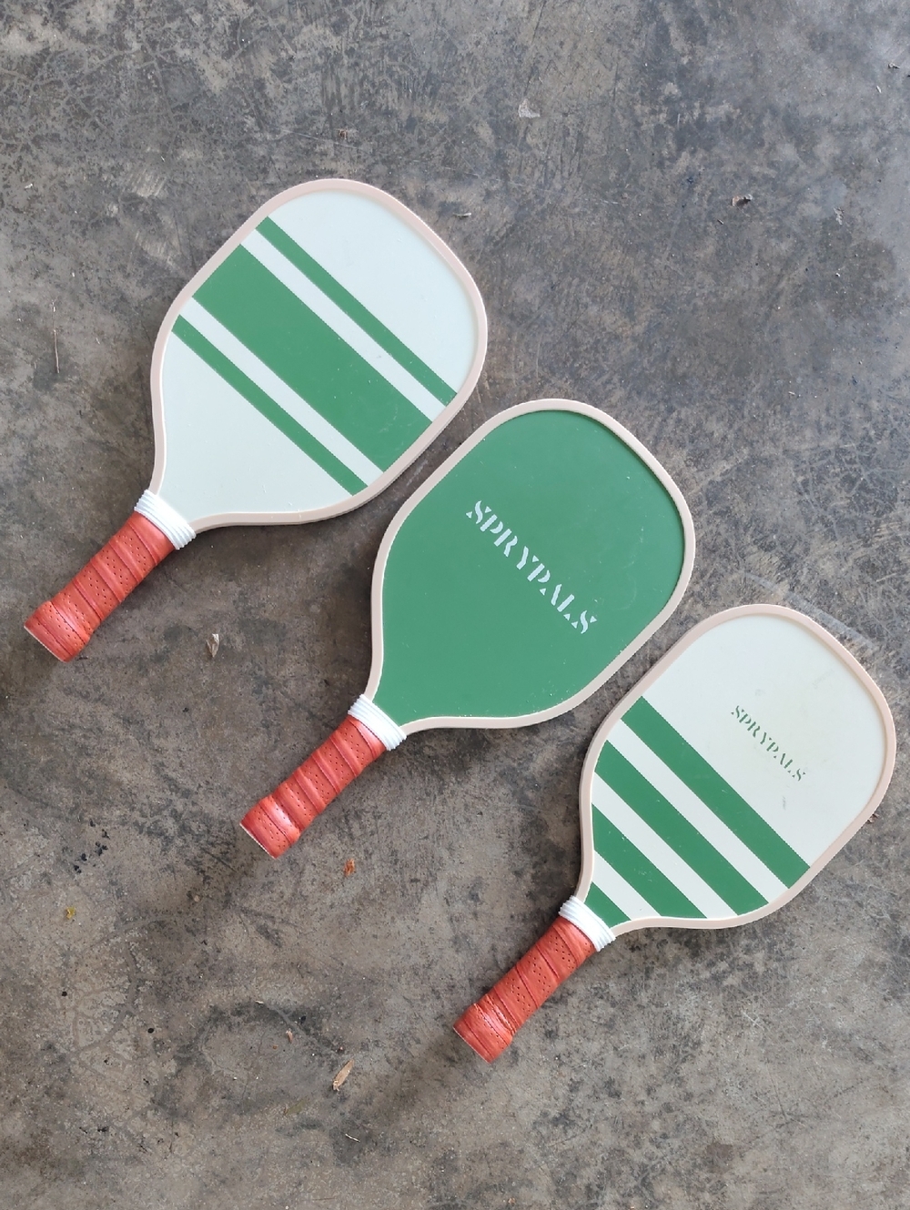 Sprypals Set of 3 Green Striped Pickleball Paddles